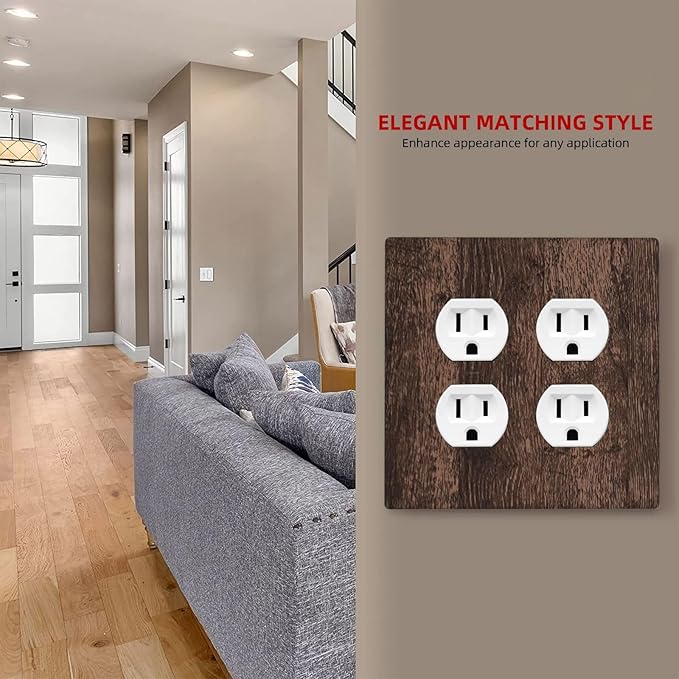 Light Switch Cover Plate Rustic Brown Wood Plank Retro Wooden Board 2 Gang Socket Covers Double Duplex Wallplates Switch Plates and Outlet Covers for Farmhouse Home Decor