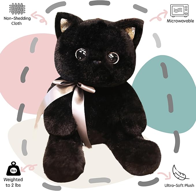 uoozii Warmable Cat Stuffed Animal - Microwavable 12" | 2 Pounds Unscented Weighted Stuffed Animals Non-Shedding Cat Plush Coolable & Heatable Warm Gifts for Kids & Adults