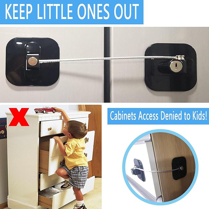 YEYA Upgraded Refrigerator Lock 2 Pack with Key, Mini Fridge Lock for Kids, Child Safety Cabinet Doors