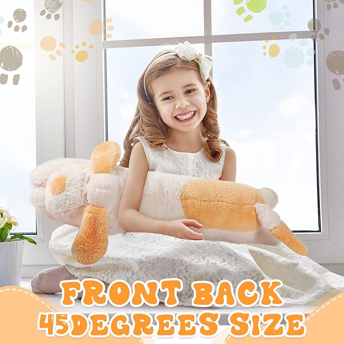 Queekay Dog Body Pillow Stuffed Animals Plush Long Body Pillow for Dogs Large Sleeping Hugging Puppy Cushion Gift for Birthday Party(23.6 Inch,Beige)