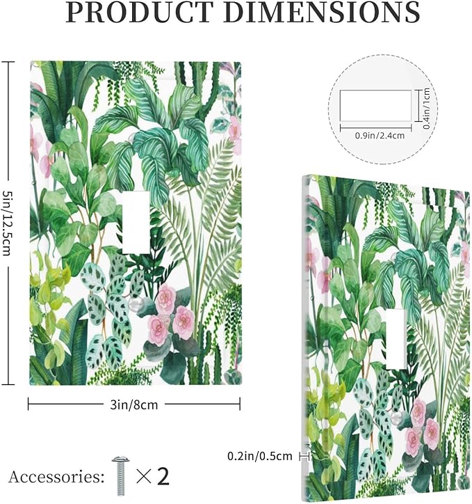 Tropical Palm Leaves Green Jungle Botanical Floral Flowers Decorative Light Switch Cover 1 Gang Single Toggle Device Electrical Faceplate Switchplates Decorator Outlet Wall Plate for Bedroom Home