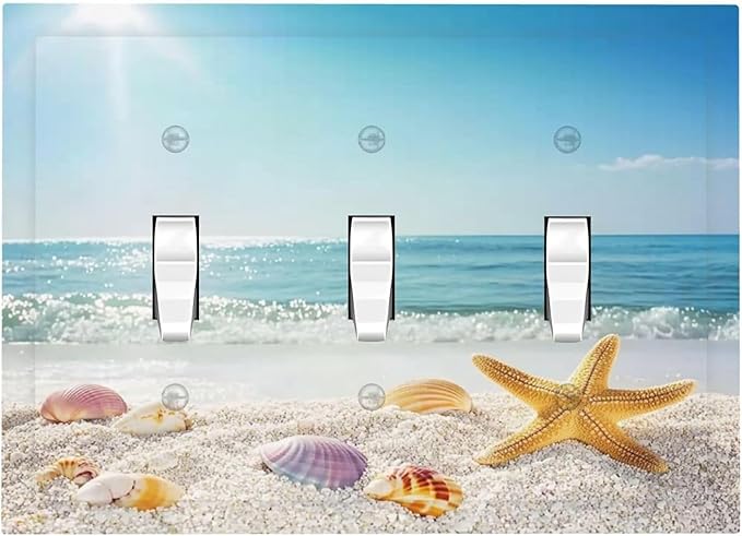 Decorative Switch Plates Summer Beach Colorful Seashell Starfish 3 Gang Wall Plate Triple Toggle Light Switch Cover Faceplate Electrical Wall Panels For Kids Room Nursery Decor