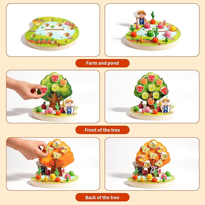 INIFEIDALA Montessori Toys for 2 3 4 Year Olds | Birthday Gifts for Boys & Girls, Wooden Educational Toddler Toys, Shape Sorting, Carrot Harvest & Magnetic Fishing Game – Fine Motor Skills Development