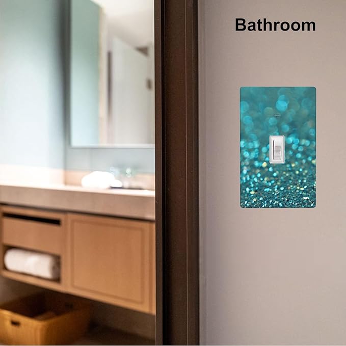 Teal Turquoise Shiny Printed 1-Gang Toggle Light Switch Plate, Modern Green Decorative Wall Plate for Bathroom, Kitchen, Vanity & Bedroom