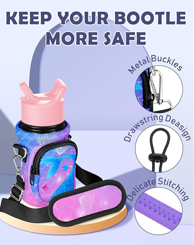 Miss Adola Water Bottle Carrier with Strap - Insulated Kids Water Bottle Holder for Boys Girls Bottle Bag for 10-18Oz