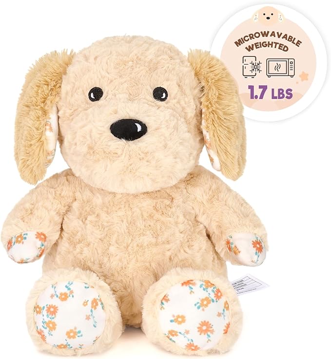 Ditucu Original Golden Retriever Microwavable Weighted Stuffed Animal Heated Dog Plush for Warmth Comfort Period Cramps Pain Plushies Toys Gifts for Kids Adults Light Brown 9 inch