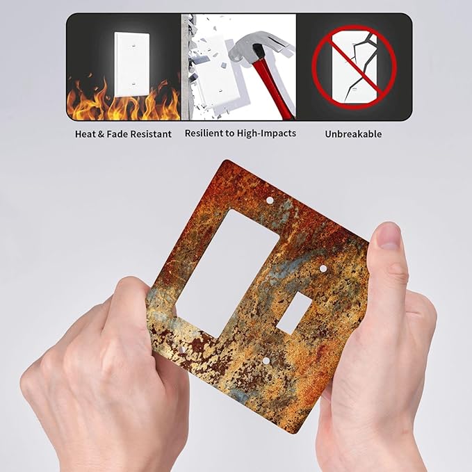 Rust Old Rusty Copper Electrical 2 Gang Single Toggle/Rocker Combination Light Switch Cover Decorative Wall Plate Electrical Switch Faceplate