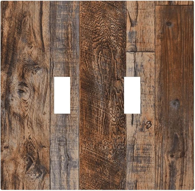 Vintage Board Rustic Brown Wood Texture Decorative Switch Plates 2 Gang Double Toggle Outlet Light Switch Cover Wall Plate Electrical Faceplate for Farmhouse Home Decor