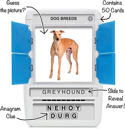 100 PICS Dogs Travel Game | Learn 100 Dog Breeds Flash Cards with Slide Reveal Case | Card Game, Gift, Stocking Stuffer | for Kids and Adults | Ages 6+