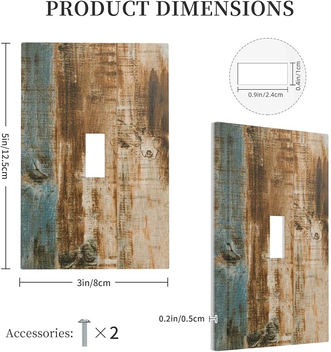 Rustic Farmhouse Cabin Barn Fade Brown Wood 1 Gang Light Switch Plate Decorative Single Toggle Wall Plate Cover Electrical Switchplate Faceplate For Old Hardwood Floor Plank Bedroom Room Decorate