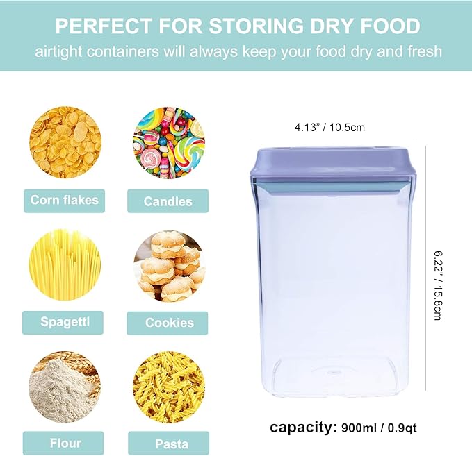Airtight Food Storage Container Pop Containers With Lids, Bpa Free for Spaghetti Cereal Flour Rice Kitchen Organizer (square 900ml / 0.9qt)