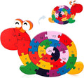 LovesTown Wooden Puzzles for Kids, Double Sided Snail Jigsaw with Alphabet & Numbers, Montessori Educational Toy for Toddlers, Chunky Animal Gift