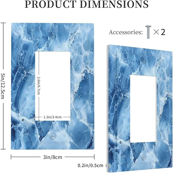 Outlet Covers Blue Marble Abstract Luxury Modern 1 Gang Duplex Light Switch Cover Plate Decorative Wall Plates Electrical Switchplate Receptacle for Bathroom Bedroom Decor（2 Pack）