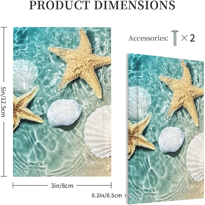 Light Switch Cover Plate Beach Starfish Ocean Conch Cameo Shell 1 Gang No Device Blank Electrical Wall Plates Faceplate Decorative Switch Plate For Decor Kids Room Decor