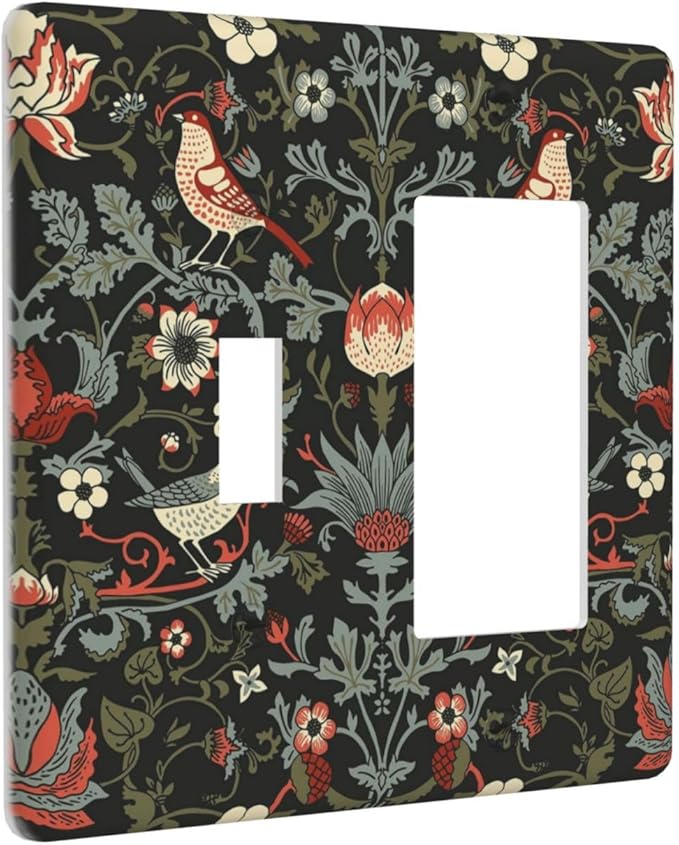 Vintage Birds Berries Mid Century Floral Flower Outlet Covers 1 Toggle 1 Rocker Combination Decorative Wall Plate Electrical Switch Plates Light Switch Cover Plate for Bedroom Living Room Decor