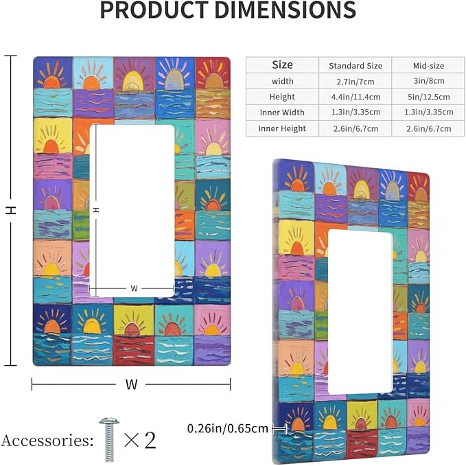 Sunrise Single Rocker Wall Plate Decorative 1 Gang Light Switch Covers Electrical Switchplate Home Decorate Faceplat for Bathroom Bedroom Kitchen Room 4.5 x 2.76 Inch