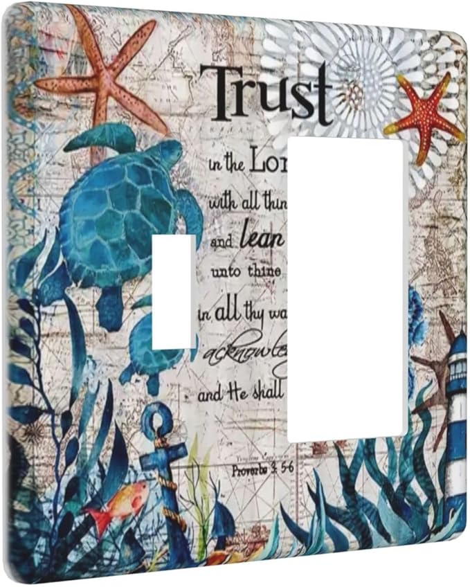 Nautical Sea Ocean Turtle Seahorse 2 Gang Single Toggle/Rocker Combination Light Switch Cover Decorative Wall Plate Cover Electrical Faceplate Art Oil Painting Decor