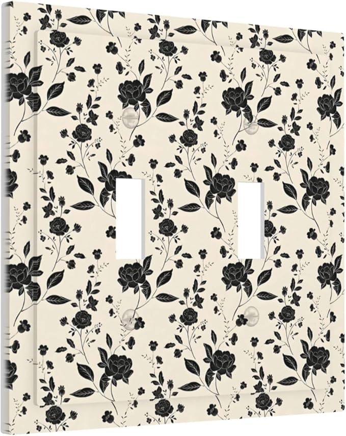 Black Rose Dark Romance Wildflowers Floral Decorative Switch Plates 2 Gang Double Toggle Outlet Light Switch Cover Wall Plate Electrical Faceplate for Bedroom Living Room Decor
