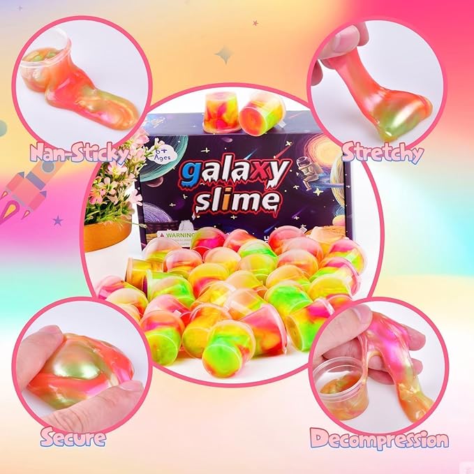 24 Pack Galaxy Slime Putty, Party Favors for Kids, Non-Sticky Galaxy Slime Packs, Party Favors for Kids Goodie Bag Stuffers, Stress Relief Toy for Girl and Boys 6 7 8 9 10 11 12