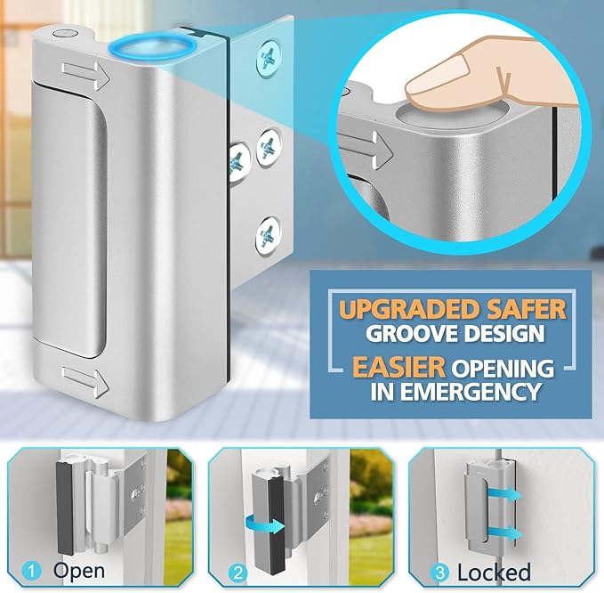 Home Security Door Lock 3 Pack Metal Door Reinforcement Lock for Kids Safety Top Front Door Child Proof Safety Lock Defend High Security Door Locks Latch Withstand 800lbs for Inside Swing Door Chain