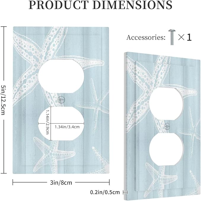 Outlet Covers Blue Wooden Plank Starfish Ocean Vintage 1 Gang Duplex Light Switch Cover Plate Decorative Wall Plates Electrical Switchplate Receptacle for Bathroom Bedroom Decor（2 Pack）