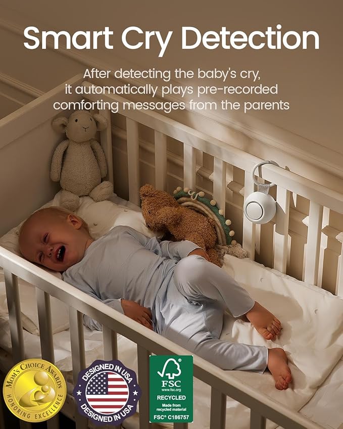 CHICWAY 2026 Mom's Choice Awards, Portable Sound Machine for Baby Adult, AI Cry Detection, 18 Soothing Sound, Bluetooth Rechargeable White Noise Machine for Home Office Travel, Nursery Light, Gray