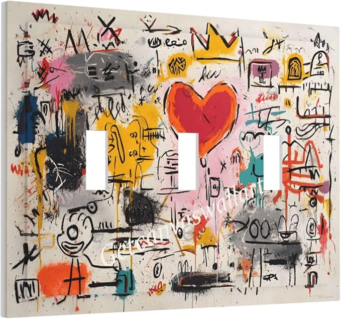Colorful Graffiti Street Art Banksy Prints Decorative Switch Plates 3 Gang Wall Plate Triple Toggle Light Switch Cover Faceplate Electrical Wall Panels for Kids Room Office Decor