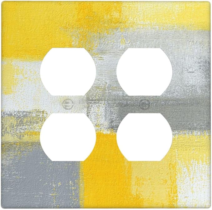Outlet Covers Retro Modern Gray Yellow Ombre Abstract Art 2 Gang Decorative Light Switch Cover Double Duplex Wall Plates Switch Plates Electrical Socket Covers for Bathroom Bedroom Decor