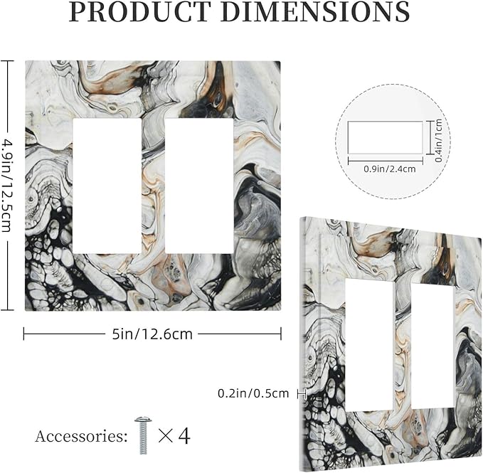 Black Gold Marble Texture Modern Abstract Print Decorative Outlet Covers 2 Gang Double GFCI Rocker Electrical Wall Panels Light Switch Cover Plate for Bathroom Kitchen Decor