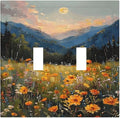 Sunset Wild Flower Field Floral Nature Landscape Decorative Switch Plates 2 Gang Double Toggle Outlet Light Switch Cover Wall Plate Electrical Faceplate for Farmhouse Bedroom Decor