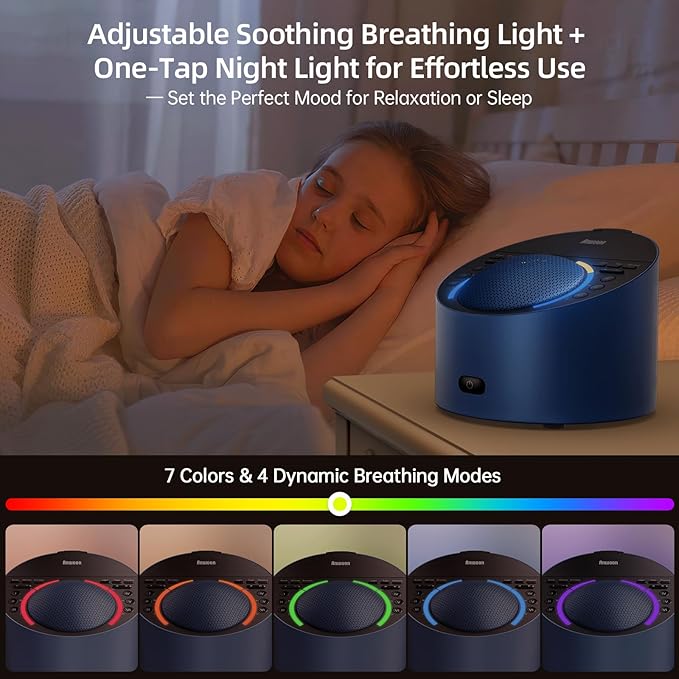 White Noise Machine & Night Light, 12W Powerful Sound Machine with 50+ Natural Sounds, Noise Masking for Snoring, Traffic &Office –Expandable with Aroma Diffuser & Schumann Resonance (Sold Separately)