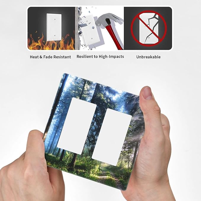 Green Landscape Forest Tree 2 Gang Double Rocker/Decora Light Switch Cover Decorative Outlet Wall Plate Electrical Faceplate Home Family Art Decor Screwless