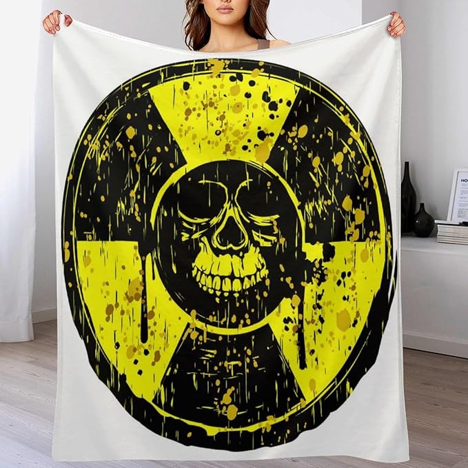 50 x 60 Inches Flannel Throw Blanket Yellow Old Dirty Round Radiation Sign and Grunge Skull Birthday Present for Men Women Winter Holiday Soft Blankets for Bedding Sofa
