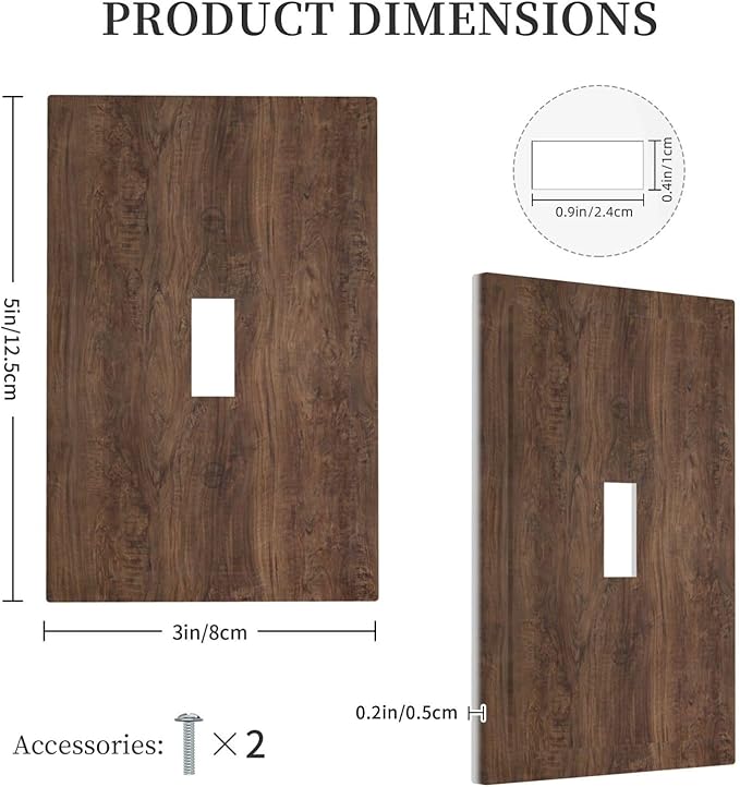 Decorative Light Switch Cover Rustic Vintage Wood Grain Brown 1 Gang Single Toggle Decorator Outlet Wall Plate Device Electrical Faceplate Switchplates for Farmhouse Cabin Decor