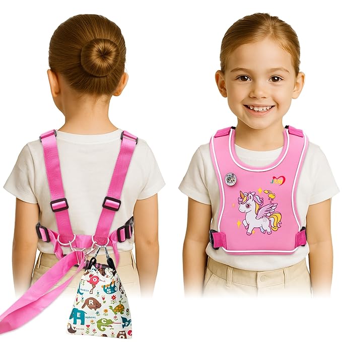Safety Walking Harness with Light Reflector for Autism, Special Needs Child (3-6 yrs), Vest Harness with Grab Handle and Removable Autism Awareness, Prevent Active ADHD/ASD Kids Eloping in Public Pink