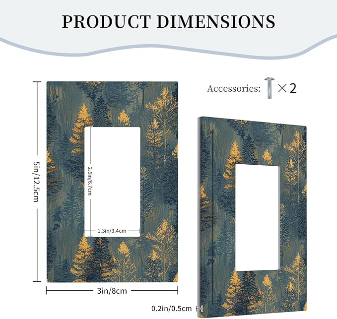 Decorative Light Switch Cover Plate with Golden Trees & Abstract Gradient Forest Landscape Design 1 Gang Rocker Outlet Covers Single Decora Gfci Device Wall Plate for Blue Retro Home Decor