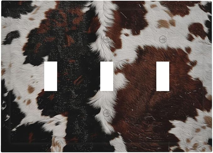 Cowhide Print Abstract Animal Fur Rustic Decorative Switch Plates 3 Gang Wall Plate Triple Toggle Light Switch Cover Faceplate Electrical Wall Panels for Farmhouse Home Decor