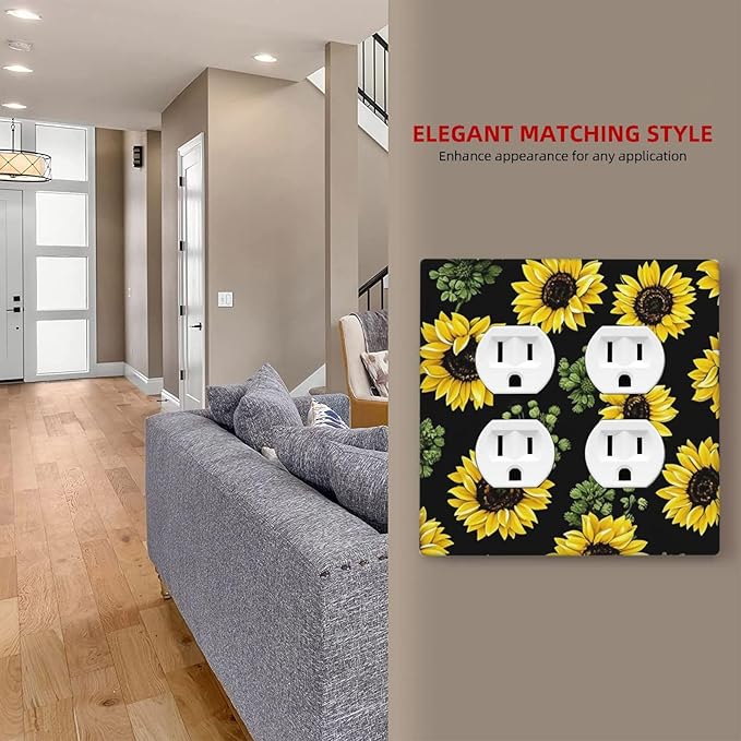 Outlet Covers Floral Sunflower Plants Flowers 2 Gang Double Duplex Decorative Light Switch Covers Electrical Wallplates Socket Faceplate For Bed Room Farmhouse Decor