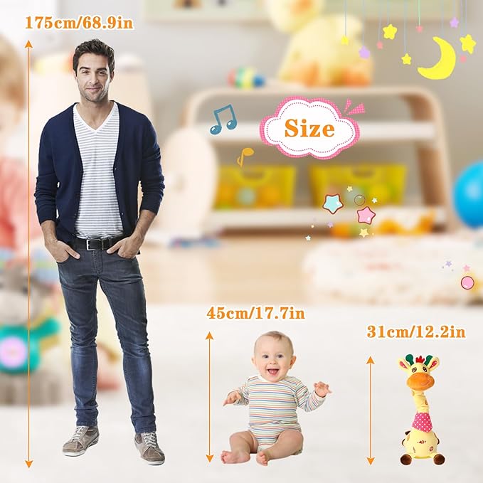 Dancing Giraffe Toy Stuffed Animal Toddlers Gifts for Baby Toys Singing Song Toddlers Toy Repeats What You Say Glowing Musical Toy for Baby Birthday Gift Groovy Giraffe Toy