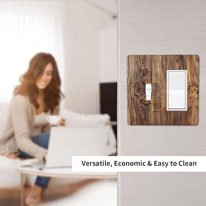 Distressed Wood Brown Wood Texture Outlet Covers 1 Toggle 1 Rocker Combination Decorative Wall Plate Electrical Switch Plates Light Switch Cover Plate for Farmhouse Home Decor