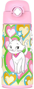 Girls Insulated Water Bottle with Covered Pop-Up Straw,16 oz Kids Cups with Stainless Steel Leak Proof for School Pink（Cat）