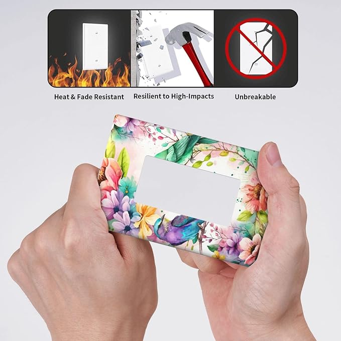 Bird Floral Flower Single Gang Rocker Light Switch Cover Plates Decorative Outlet Covers, 1 Gang Rocker Wall Plate