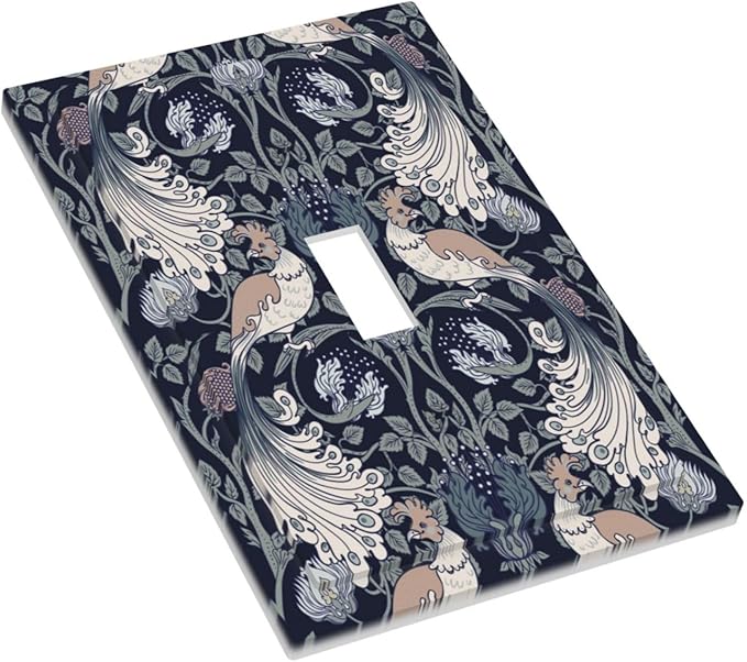 William Morris Vintage Floral Birds Peacocks 1 Gang Light Switch Covers Single Toggle Wall Plate Decorative Switchcover Electrical Switchplate for Country Bathroom Bedroom Decor