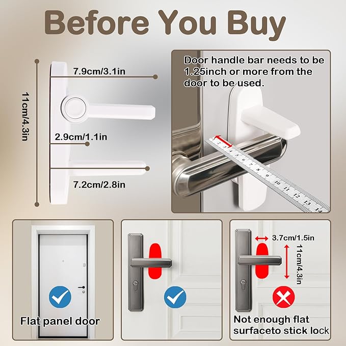 Childproof Door Lever Lock(2 Pack) Door Locks for Kids Safety,Preventing Babies From Opening Doors,Child Proof Door Lock with 3M Adhesive,Easy Install & Remove,Durable ABS,White