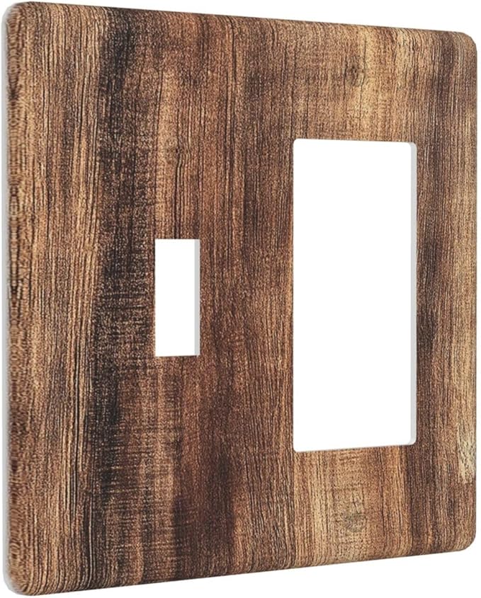 Outlet Covers Vintage Rustic Brown Wood Grain 1 Toggle 1 Rocker Combination Decorative Wall Plate Electrical Switch Plates Light Switch Cover Plate for Bedroom Farmhouse Decor