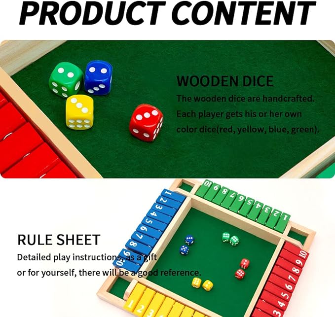 Nicecho Shut The Box Dice Game,2-4 Player Family Wooden Board Table Math Games for Adults and Kids, 8 Dices Classics Games for Classroom,Home,Party or Pub