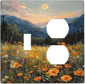 Sunset Wild Flower Field Floral Nature Landscape Wallplates 1 Toggle 1 Duplex Switch Plate Electrical GFCI Faceplate Decorative Light Switch Covers for Farmhouse Bedroom Decor