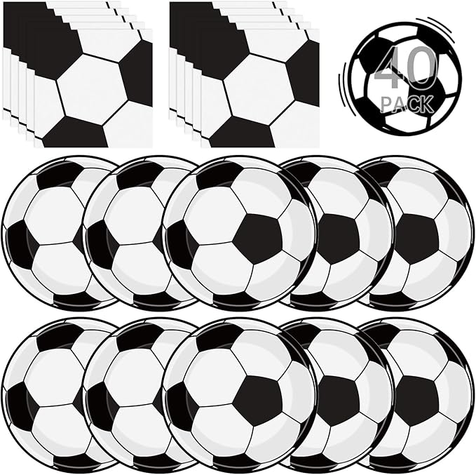 40Pcs Soccer Plates and Napkins Party Supplies - Soccer Birthday Party Decorations Tableware Set, Disposable Paper Dinner Plates Napkins for Sport Themed Soccers Parties Table Decor Favors, Serves 20