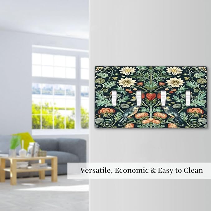 Light Switch Cover Plate Strawberry Birds Flowers Plant Morris Floral 4 Gang Quad Toggle Decorative Switch Plates Electrical Wall Plates Faceplate for Bathroom Bedroom Decor