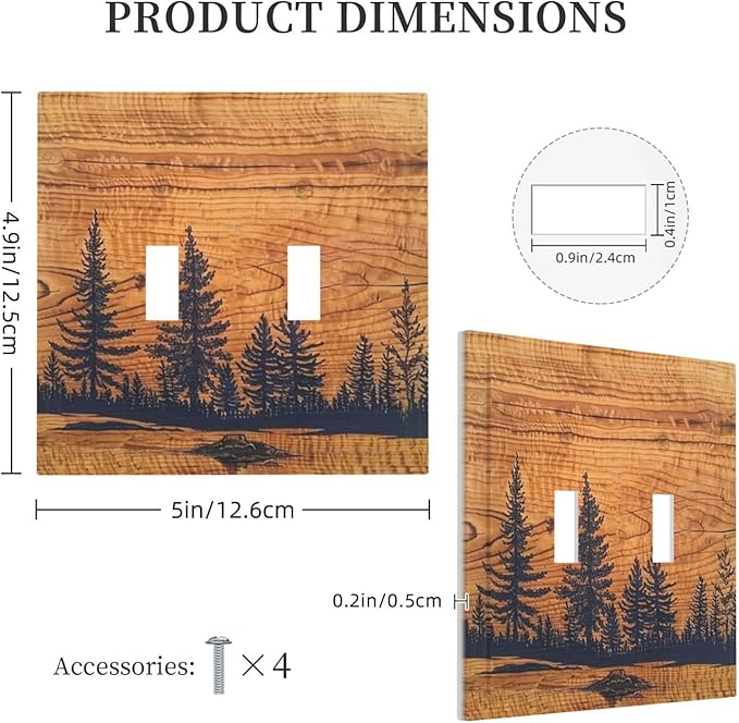Forest Pine Tree Woodland Woods Grain Decorative 2 Gang Outlet Light Switch Cover Double Toggle Switch Wall Plate, Unbreakable Polycarbonate Thermoplastic Face Plate(Not Wood)